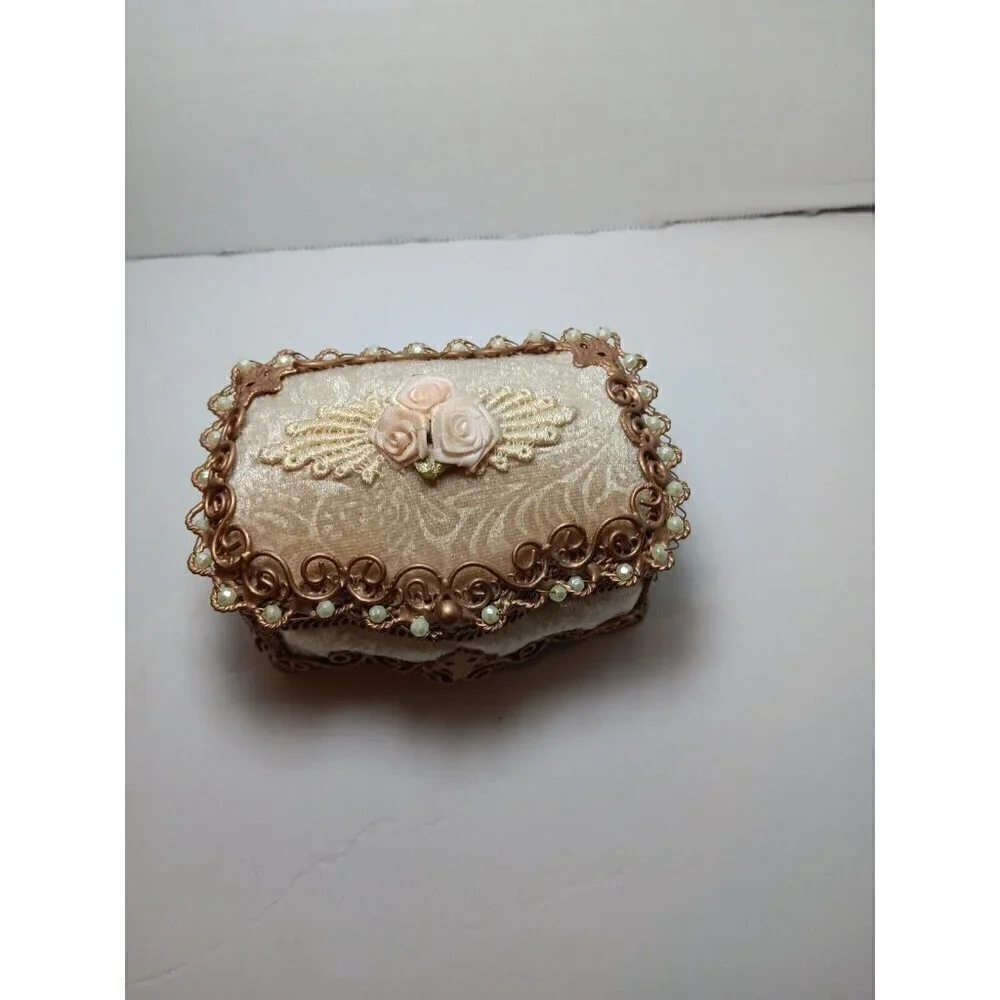 Vintage Victorian Frame Velour With Gold Brass Size 9.5x8 And Trinket Box Set